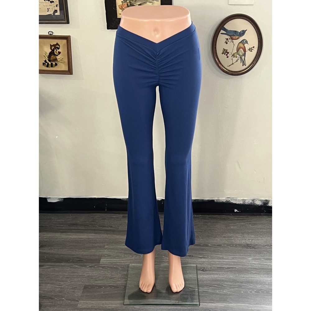 Miaou Blue Ruched V-Waist Flare Leg Trousers Pants Size Small